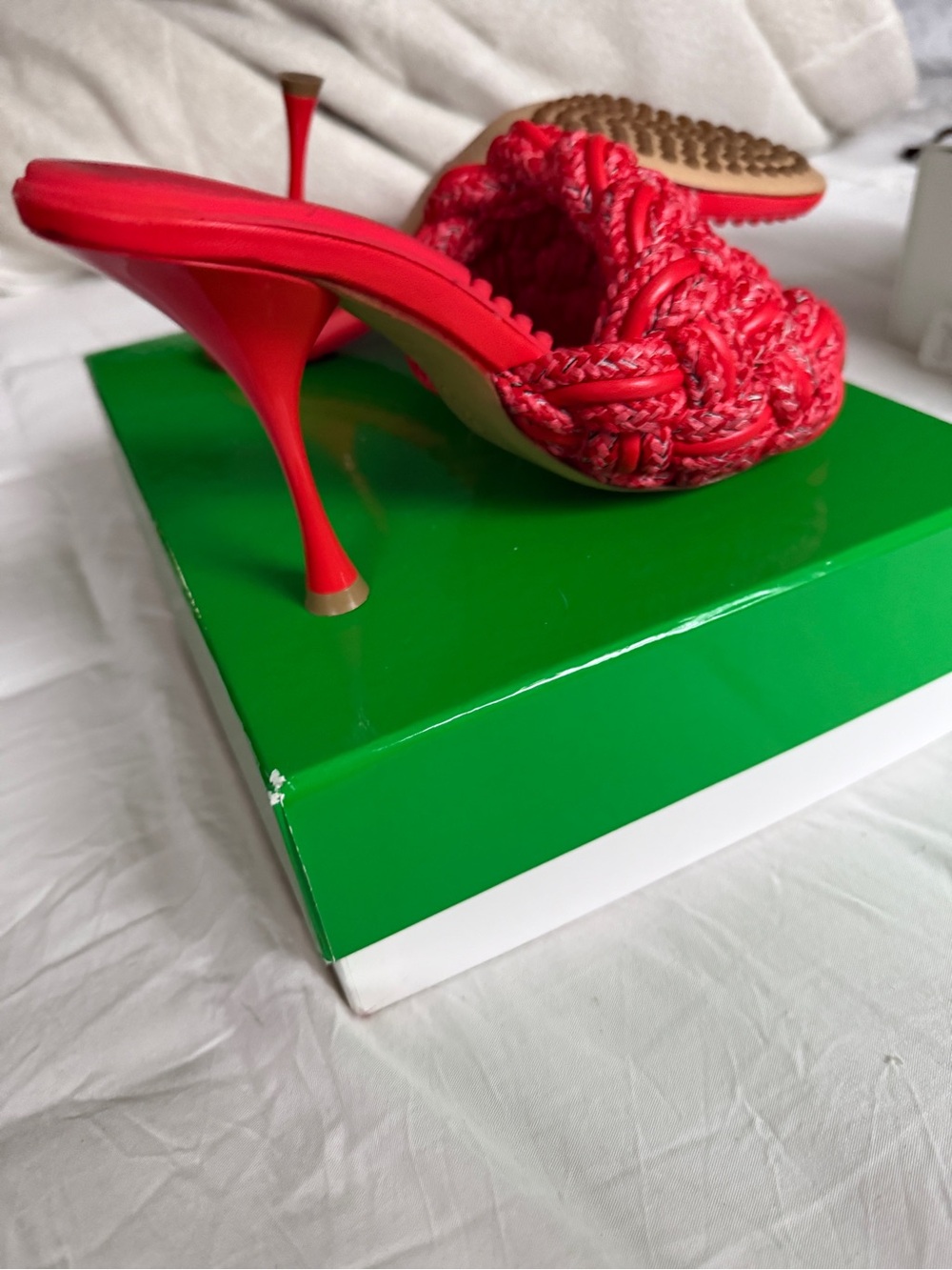 Bottega Veneta Red Braided Open-Toe Heeled Mules